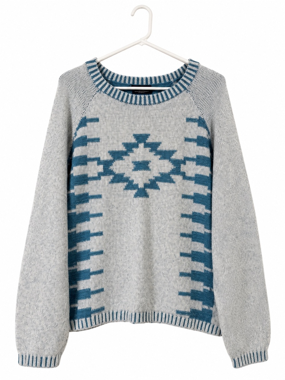 Pendleton Southwestern Geometric Cotton Sweater Teal Blue-Green Gray Size L - Picture 2 of 7